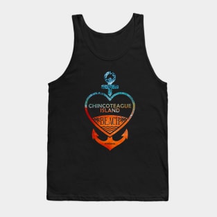 Chincoteague Island Beach, Virginia, Sandy Heart Ship Anchor Tank Top